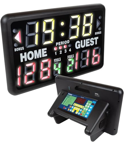 Perel Tabellone LED multisport digitale con timer sportivo e cronometro, modello da tavolo o autoportante, adatto per uso interno ed esterno sotto copertura, per allenamenti partite e tornei