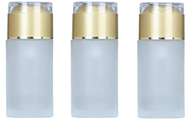 3PCS 30ml/1oz Frosted Glass Lotion Bottle With Gold Acrylic Lid Cover Travel Cosmetics Sample Storage Containers Jars Pot Vial Case Holder Dispenser For Essence Cream Serums Oil Moisturizers