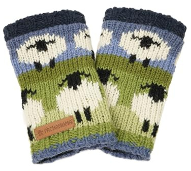 Pachamama Women Wool Hand Wrist Warmers Fleece Lined Handknitted Sheep Multicoloured One-Size Handmade Extra Warm Fair Trade