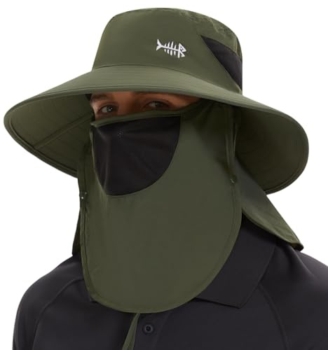 Bassdash Cappello da Sole Traspirante UPF 50+ con copriviso Rimovibile e paranuca Cappello a Secchiello a Tesa Larga Resistente all'Acqua per la Pesca, l'escursionismo e l'outdoor, Uomo e Donna