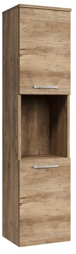 Badplaats Badezimmerschrank Montreal 30 x 30 x 131 cm Kastanien Eiche - Hoch Badschrank Mit 2 Türen
