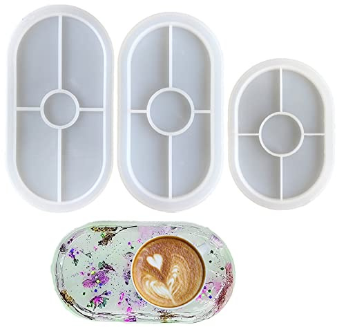 3 Stück DIY Harz Silikonformen, Epoxidharz Formen Oval, Silikonform Untersetzer, für DIY Teetablett Obsttablett Schmucktablett Kunsthandwerk