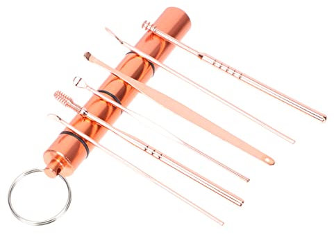 FRCOLOR Ear Cleaning Tools Set 6 Stainless Steel Ear Spoons and Aluminium Alloy Sealing Tube Suitable for Home and Travel