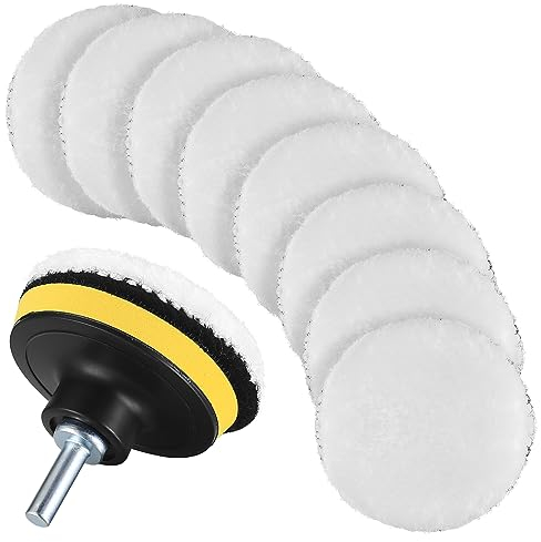 Auto Polierhauben, 10 Stk 3 Zoll Polierpads, Polierteller, Polierhaube Pads Polierfell Kit, für Poliermaschine Bohrmaschine, Mit Bohrer Adapter