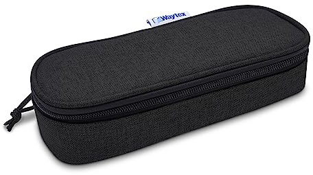 Waytex 931160 - Estuche Ovalado con Cremallera semirrígido, para Oficina, Almacenamiento, cosméticos, 23 x 9 x 6 cm, Color Negro, Negro, Talla única, Estuche de lápices con Forma Ovalada semirrígida