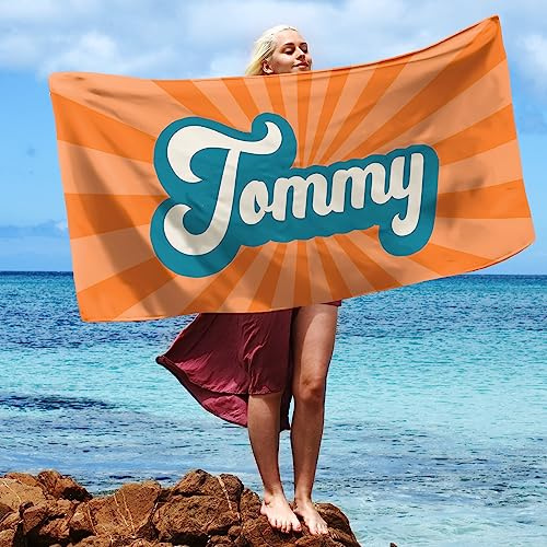 SearchI Personalisiertes Strandtuch mit Namen 76x152cm,Sandfreie, Schnell Trocknende und Leichte Mikrofaser Stranddecke,Personalisierte Badehandtuch Geschenke für den Strand, Reise, Sauna