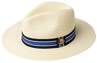 Rydale Mens Panama Hat Printed Band Summer Fedora Hats Straw Trilby Headwear (as8, Alpha, l, Navy Stripe)