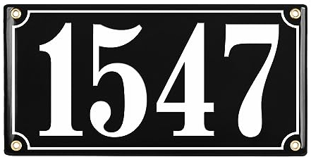 Hausnummer Hausnummernschild Emaille 15x30 cm, Emailschild, Hausschild, Individuell anpassbare Hausnummer, Vorbohrungen, Wetterfest, Türschild, Wunschtext, Keramik Emaille (Schwarz)