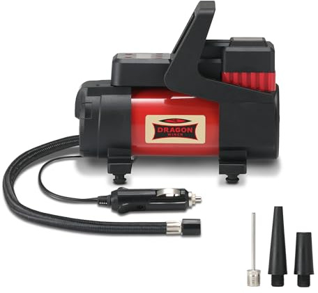 Dragon Winch Compressore aria Portatile LED 12V | 10,3 BAR/ 150 PSI con una capacità di 35 l/min + manometro digitale integrato, presa accendisigari, borsa per il trasporto, 3x punte intercambiabili