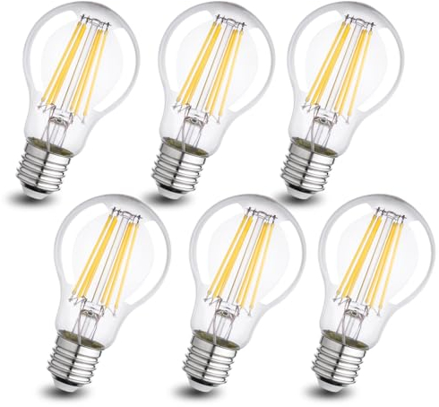 Wesome Lighting E27 LED Energieklasse A Glühbirne, 3.8W 806LM 3000K Warmweiß Leuchtmittel, A60 Filament Edison Retro Glühlampe, Ultraeffiezent Nicht Dimmbar, 6 Stück
