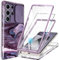 GVIEWIN Compatible with Samsung S24 Ultra Case Galaxy with Slide Camera Cover+Screen Protector,[2 Front Frames] 360° Armor Fullbody Shockproof Bumper Protective Marble Case 6.8,Quicksand/Purple
