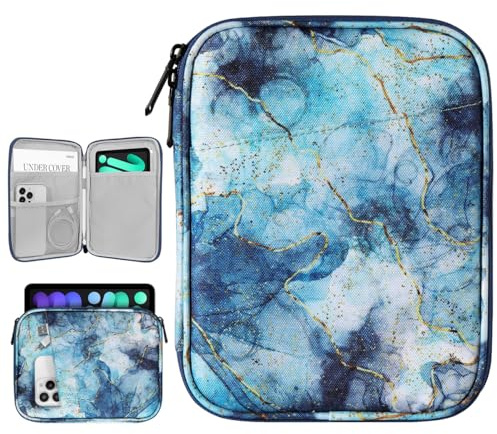 Dadanism 8-9 Pouces Tablette Housse Pochette Compatible avec iPad Mini 7/6 8,3 2024/2021, iPad Mini 5/4/3/2/1 7,9, Galaxy Tab A7 Lite 8,7/Tab A 8,0, Tab M8 (4/3/2) 8, Tab M9 9 2023, Marbre Bleu