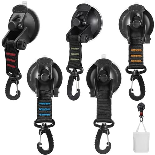 VireEyU Set di Ventose da Campeggio – 5 Ganci a Ventosa Forti, Portata fino a 10 kg, Multifunzionale per Auto, Tendoni, Camper, Tenda, Vela Ombreggiante, Officina