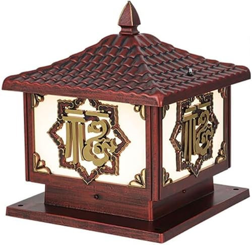 LLXDFUU Decoración del hogar Bolardo al aire libre Luminaria Casa de campo Pilar al aire libre Linterna de bronce Cerca Cubierta Columna Faro Moderno Negro Impermeable Paisaje Luz con vidrio esmerilad