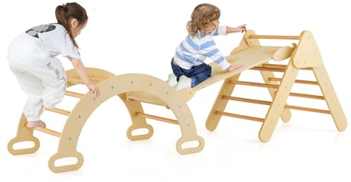 HOMFME 3 in 1 Kids Climbing Frame, Toddler Wooden Climbing Triangle Set
