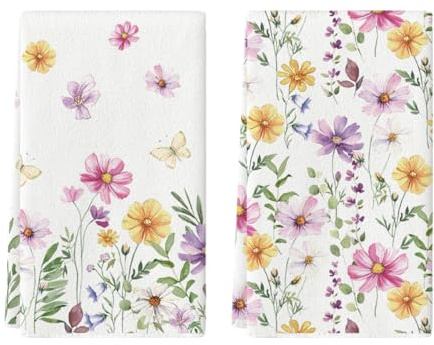 Artoid Mode Blumen Schmetterling Frühling Küchentücher Geschirrtücher, 42x65 cm Blätter Saisonnal Dekoration Polyester Handtücher 2er Set