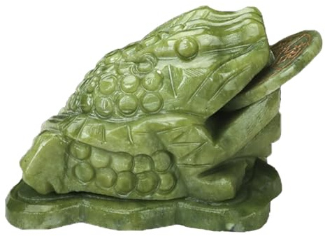 Damalithium Jade Frog with Coin, 4.33in Feng Shui Money Toad for Attracting Wealth and Good Luck, Car Decoration, Three-Legged Charm