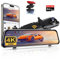 Vtopek 4K Dashcam Auto 12-Zoll Spiegel Dashcam mit 1080P Rückfahrkamera Rückspiegel Auto Kamera mit WiFi 64 GB-Karte IPS-Touchscreen Dual Dash Cam Spiegel mit Loop-Aufnahme G-Sensor WDR Nachtsicht