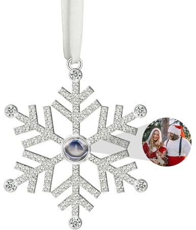 Benutzerdefinierter Fotoschmuck für den Weihnachtsbaum, Personalisierter Schneeflocken-Weihnachtsschmuck, Hängende Schneeflocken-Projektionsanhänger-Ornamente mit Bildern im Inneren
