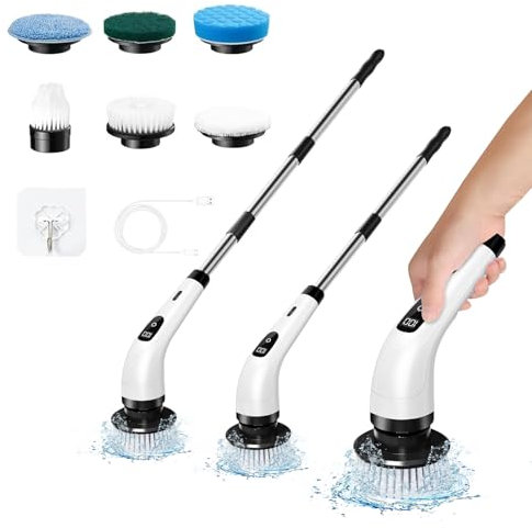 XWXO Elektrische Reinigungsbürste, 6-in-1, elektrischer Drehschrubber, Badezimmer-Schrubber mit Verlängerungsarm für Küche, Auto, Fliesen, Wand, Boden, Dusche
