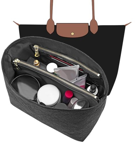LOUKAYCCI Wasserdichter Geldbörsen-Organizer-Einsatz für Longchamp le Pliage große Handtaschen, DupontPaper, leicht, mit YKK-Reißverschluss (schwarz, groß)