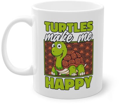 Turtles Make Me Happy - Tazza da caffè con tartaruga, tartaruga gigante, colore: Bianco (04536B)