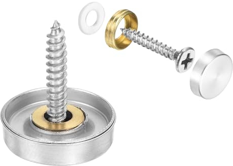QUARKZMAN 24 Stk. Schraubenabdeckungen, Edelstahl-Spiegelschrauben dekorative Abdeckkappen Nägel, Spiegelschrauben Befestigungen für Schild Werbung Hardware Bau, 20mm Durchmesser, Silber