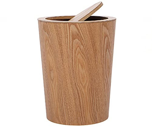 Genérico Papelera de Madera Redonda con Tapa agitable, fácil de Desmontar, Papelera de Madera ecológica para baño, Oficina, Cocina, marrón Claro
