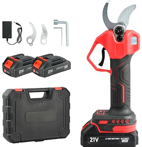 QIUMIN Forbici Potatrici Elettriche a Batteria, 32mm Taglio Massimo, con 2 Batterie da 21V 2000mAh, Motore Brushless, Contatore LED, Cesoie da Potatura per Giardino, Alberi da Frutto, Viti, Rose