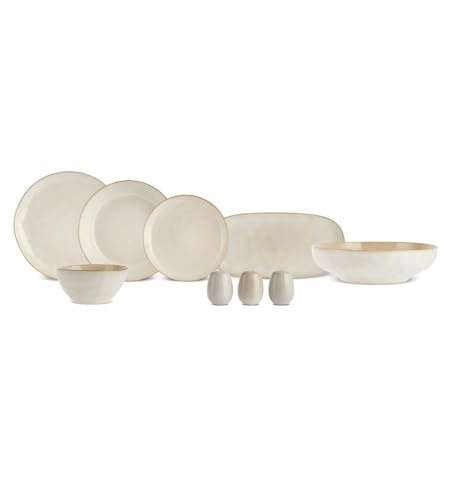 Karaca Earth Collection Aria 55-teiliges Geschirrset für 12 Personen, Steingut, Spülmaschinen- & Mikrowellengeeignet, Geschirr Set für den täglichen Gebrauch und besondere Anlässe, Beige Teller Set