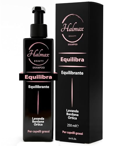 Halmax Shampoo Capelli Grassi 250ml | Shampoo Seboregolatore e Antiforfora Professionale | Cute Grassa e Punte Secche | Con Bardana, Ortica e Salvia | Made in Italy