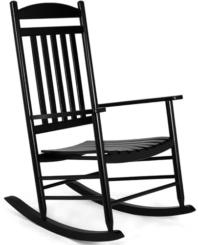 Clevich Gungstol av massivt trä för inomhus- och utomhusbruk, högt ryggstöd, lätt att montera, trädgårdsstol för balkong/veranda (svart, 69 x 87 x 112 cm)