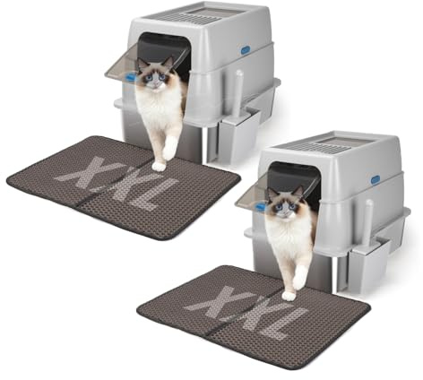 Nobleza 2 x Arenero para Gatos de Acero Inoxidable, Caja de Arena para Gatos, Bandeja de Arena Cerrada de Metal con Estera de Doble Capa y Pala, Espacioso para Gatos Grandes