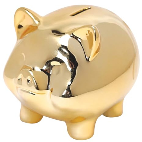 Hucha Cerámica Cerdo Dorado para Ahorrar Dinero y Monedas