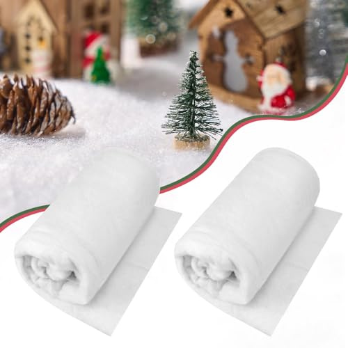 Kleemeiero 2Pcs Schneedecke Watte Deko Weihnachten Weihnachtsdecke 80cm X 240cm Schneewatte Kunstschnee Deko Gefälschte Weiße Flauschige Watte zum Basteln für Winterlandschaft Deco Weihnachtsdorf
