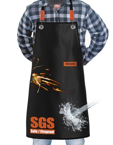 TOHONFOO Welding Apron Fireproof, 24'' x 36'' Double Side Silicone Coated Fiberglass Blacksmith Aprons, Fireproof Grilling Aprons for Men, Waterproof BBQ Apron, Easy to Clean, Black
