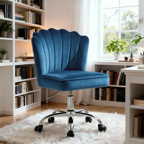 Fiximaster Homeoffice Stuhl, Schreibtischstuhl, Drehstuhl, Höhenverstellbar, Bürostuhl Samt, Silber Stuhlbeine für Arbeitszimmer, Schlafzimmer, bis 135 kg belastbar (Blau)