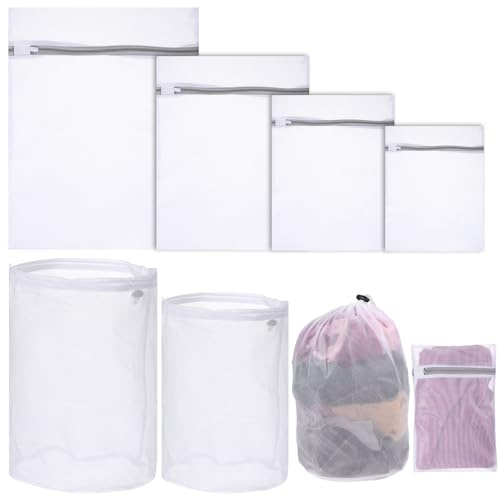 LIQWEI Confezione da 6 sacchetti per il bucato in rete, 4 reti per la biancheria con cerniera, 2 sacchetti per la biancheria con coulisse, pieghevoli, per biancheria intima, calzini, vestiti, casa e