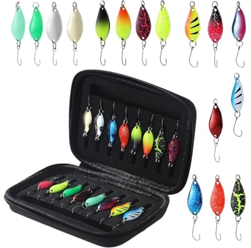 Forellen Spoon Set, 16 Stück Kunstköder Spinner Blinker Set, 2.5g/3.5g/5g Angelzubehör mit Aufbewahrungsbox, Forellenköder für Forelle Barsch Hecht Zander