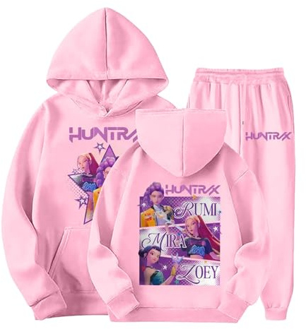 Huntrix- Conjunto De Chándal Niña D-Demon H-Hunters para Y Adolescentes Sudadera con Capucha Y Pantalones De 2 Piezas Deporte Informal Cómodo Chándal Rosa Rosa 6-7 Años