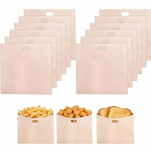 MINGBOLIN 12 Piezas Bolsas Tostadora Sin Gluten,Bolsas para Tostadora Bolsa Tostadora Reutilizable Bolsas para Tostar Pan Sin Gluten Teflón Bolsa Sandwich Tostadora Bolsa Bocadillo（17x19cm）