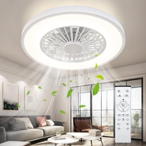 Ateroll Ventilador de Techo con luz, Ø46CM Dimmbar LED Lampara Ventilador Techo con Control Remoto, 3000K-6500K, 6 Velocidades Silencioso, Temporizador y Memoria, Moderno Ventilador para Dormitorio