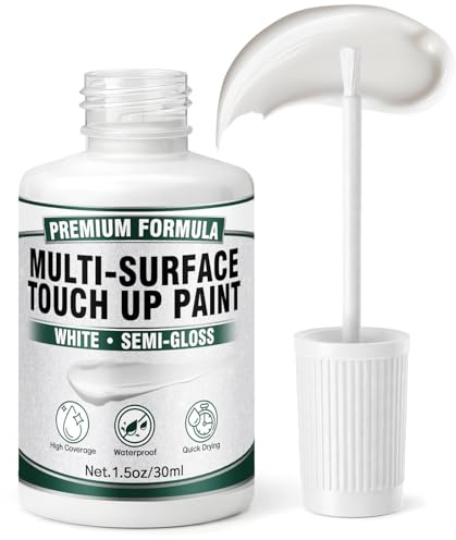 White Touch Up Paint Pen - Multi Surface White Paint for Cabinets, Furniture, Wall, Door, Metal, Wood & Enamel Appliance Scratch Repair - High Coverage, Quick Dry & Waterproof (1.5 Oz, Semi-Gloss)