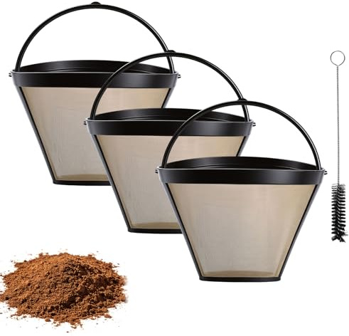 3 Pcs Filtro Cafetera Goteo, Filtros de Café de Acero Inoxidable, Filtro de Café de Canasta de Malla Reutilizables para 8-12 tazas de cafés, con 1 cepillo