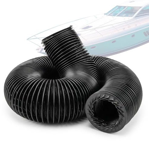 16.4ft Marine Ventilation Hose Kit - 3” Boat Blower Hose with Wire Reinforced PVC Duct & 2 Stainless Clamps, Ideal for Bilge & Engine Compartment Black
