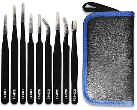 Pinzas antiestáticas, 10 pinzas de precisión ESD y cortador de alambre Micro Kit, para modelado, reparación electrónica, artesanía, laboratorio, fabricación de joyas