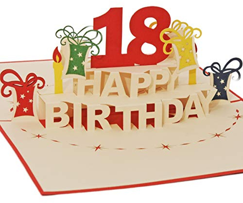 Favour Pop Up® - 3D Glückwunschkarte zum 18. Geburtstag. Die perfekte Grusskarte zum runden Geburtstag, auch für Gutschein oder Geldgeschenk. TA18R