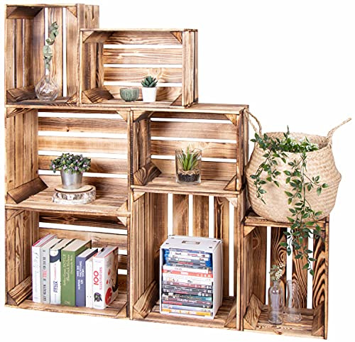 LAUBLUST Vintage Holzkisten 7er Set Geflammt - 50x40x30cm / 40x30x25cm | Weinkisten & Obstkisten | Deko- & Möbelkisten