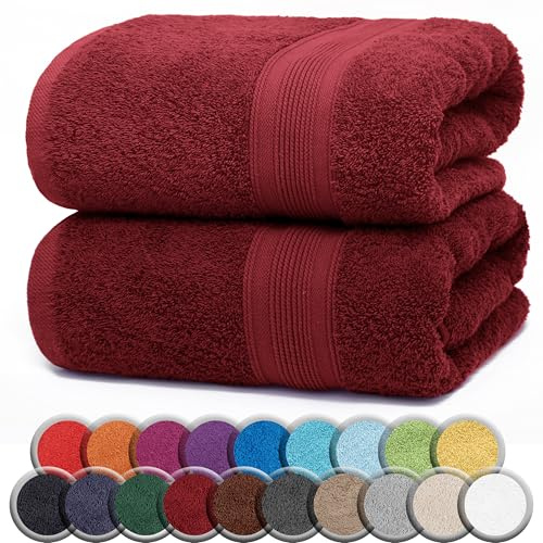 NatureMark 2er Pack SAUNATÜCHER/BADETÜCHER – Premium Qualität 80x200cm – Sauna-Handtuch 100% Baumwolle – Farbe: Bordeaux Rot