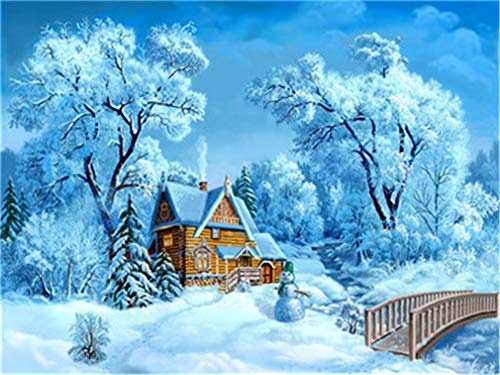 YEESAM ART Neuheiten Malen nach Zahlen Erwachsene Kinder, Verschneiter Wald 40x50 cm Leinen Segeltuch, DIY ölgemälde Weihnachten Geschenke